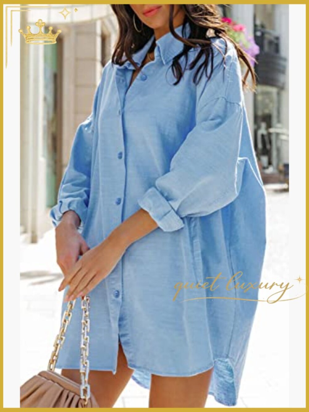 Oversized Button Down Blouse with Pockets Long Sleeve - Picture 4 of 7